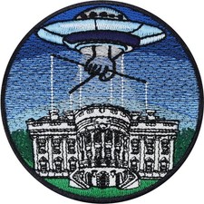 Listing image for UFO Over Whitehouse Iron On Patch Alien Conspiracy Emblem 80x80mm