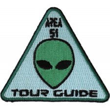 Listing image for Embroidered Patch (Iron-On), Area 51 Tour Guide Alien Head UFO, 3" x 3"