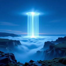Listing image for Light Pillars Alien UFO Landscape Nature Sky Dark Twilight Heaven Poster Print