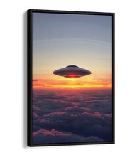 Listing image for UFO FLOATING ABOVE THE CLOUDS -FLOAT EFFECT FRAMED CANVAS WALL ART PRINT