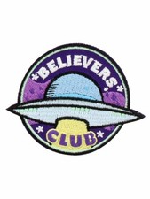Listing image for Believers Club Iron on Patch alien UFO space ship spaceship stars moon outer kid