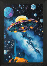 Listing image for Retro UFO Space Framed Wall Art Poster Canvas Print Picture