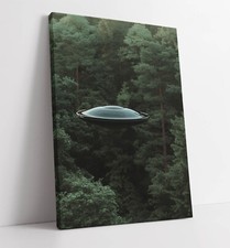 Listing image for COOL FLYING UFO IN FOREST LANDSCAPE FRAMED CANVAS WALL ART PICTURE PRINT