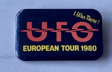 Listing image for UFO EUROPEAN TOUR 1980 OBLONG SHAPED OLD METAL PIN BADGE HEAVY METAL